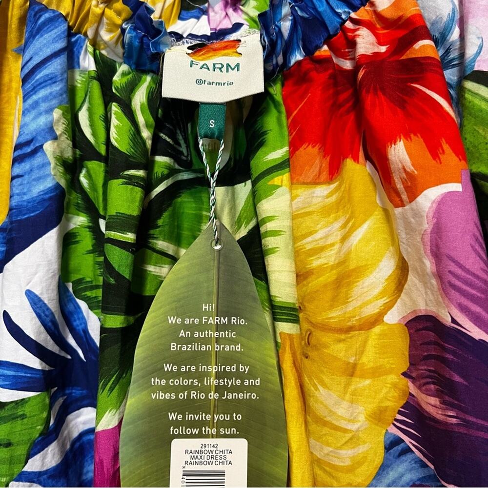 Anthropologie Farm Rio Rainbow Chita Off Shoulder Maxi Dress Small puff sleeve - Picture 8 of 8